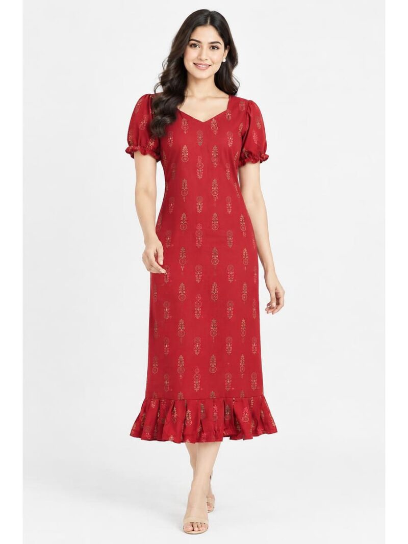 W-NY-602-01-RD-M_front Women's Cotton Frock Nighty - Red