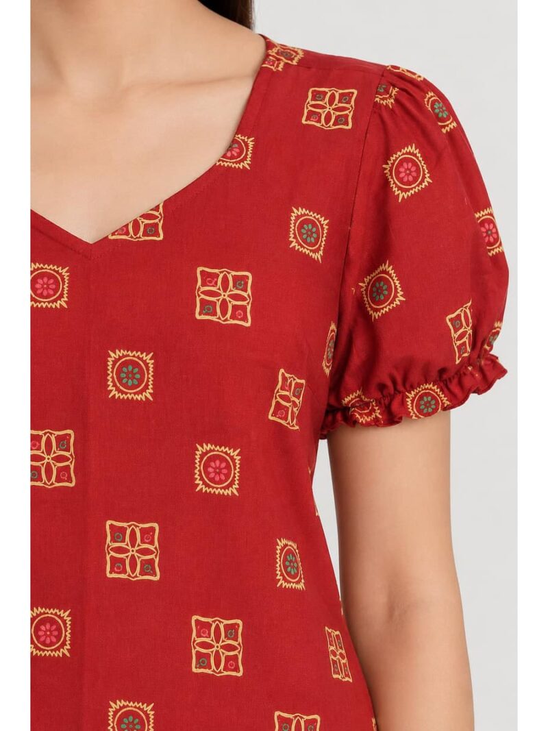 Women's Cotton Frock Nighty - Red