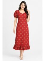 W-NY-602-03-RD-M_front Women's Cotton Frock Nighty - Red