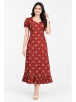 W-NY-602-04-MR-M_front Women's Cotton Frock Nighty - Maroon