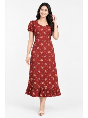 Women's Cotton Frock Nighty - Maroon