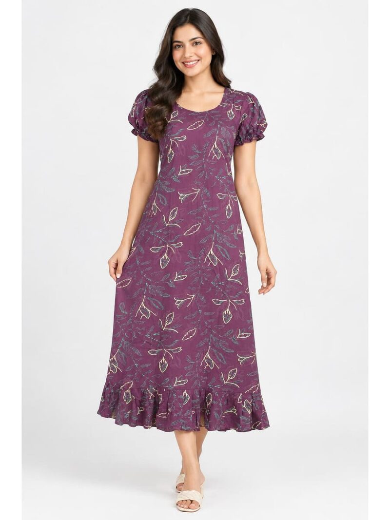 W-NY-602-06-PL-M_front Women's Cotton Frock Nighty - Plum
