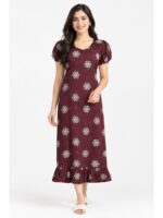 W-NY-602-07-MR-M_front Women's Cotton Frock Nighty - Maroon