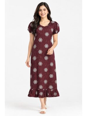 Women's Cotton Frock Nighty - Maroon