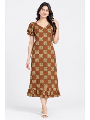 Women's Cotton Frock Nighty - Brown