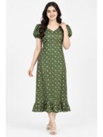 W-NY-602-09-OG-M_front Women's Cotton Frock Nighty - Green