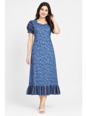 Women's Cotton Frock Nighty - Blue