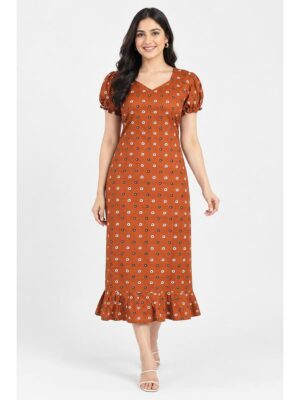 Women's Cotton Frock Nighty - Tangerine