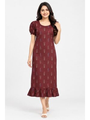 Women's Cotton Frock Nighty -Maroon