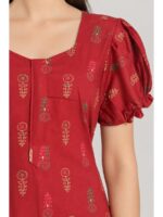 W-NY-602-16-RD-M_detail Women's Cotton Zip Frock Nighty - Red