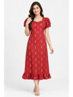 W-NY-602-16-RD-M_front Women's Cotton Zip Frock Nighty - Red