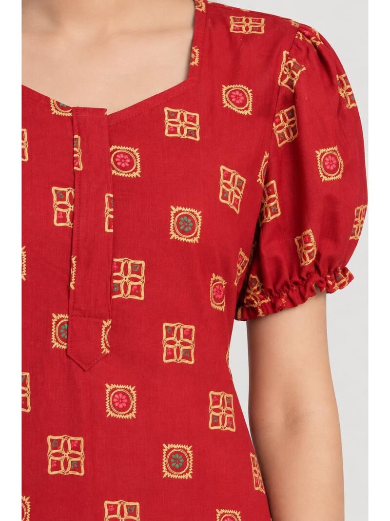 Women's Cotton Zip Frock Nighty - Red