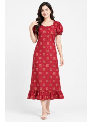 Women's Cotton Zip Frock Nighty - Red