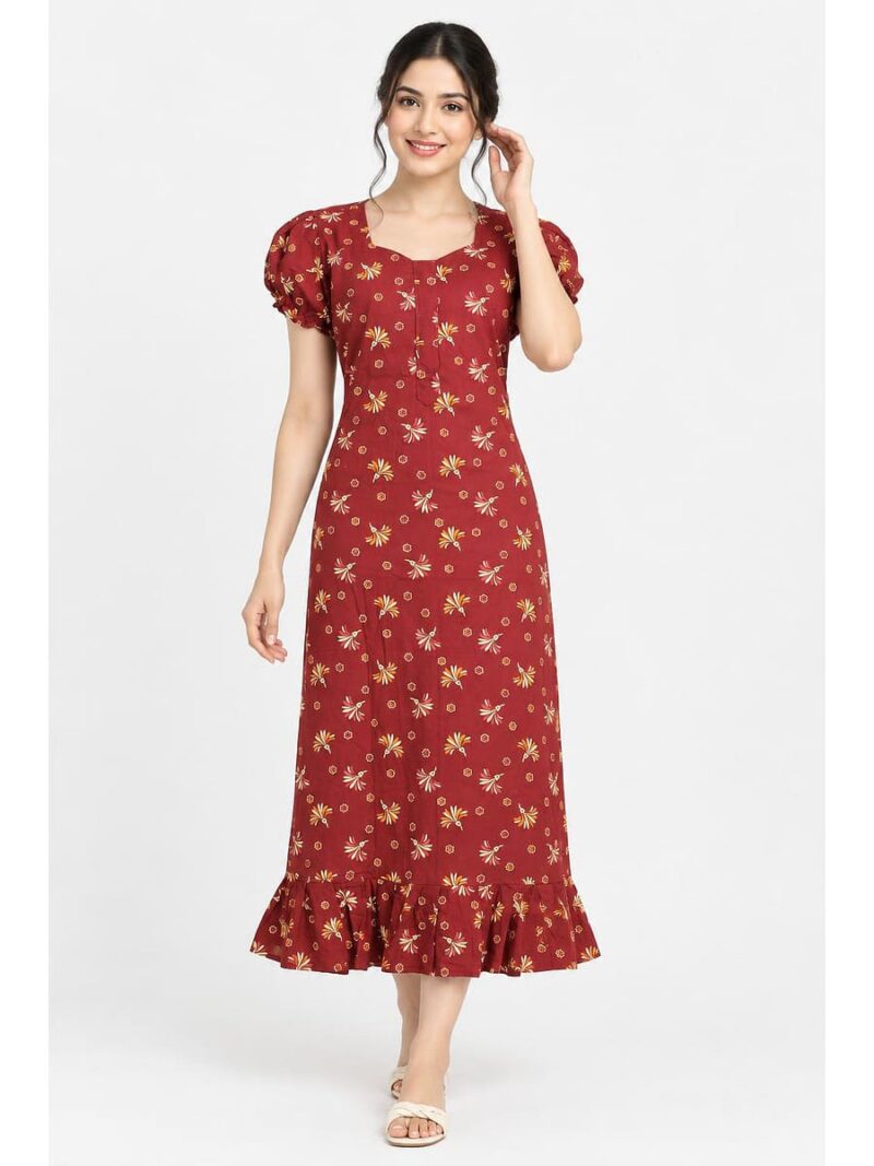 Women's Cotton Zip Frock Nighty - Maroon