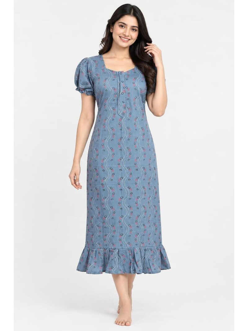 W-NY-602-20-AG-M_front Women's Cotton Zip Frock Nighty - Ash Grey