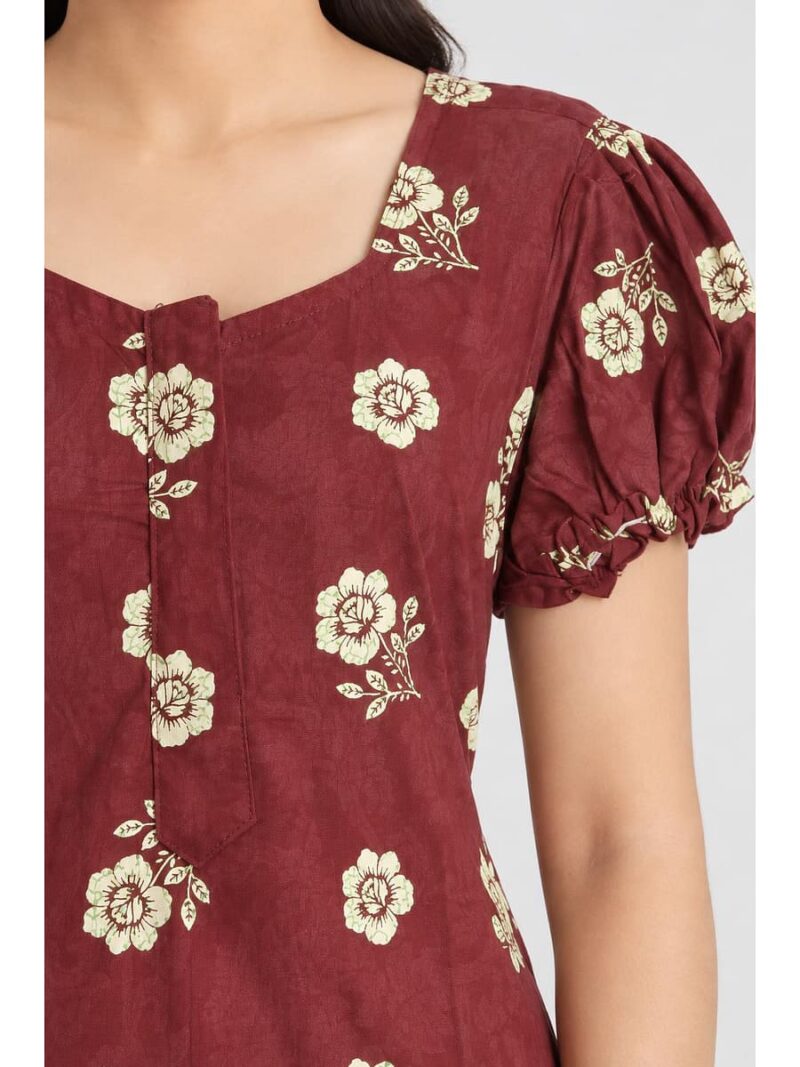 Women's Cotton Zip Frock Nighty - Maroon