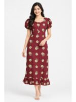 Women's Cotton Zip Frock Nighty - Maroon