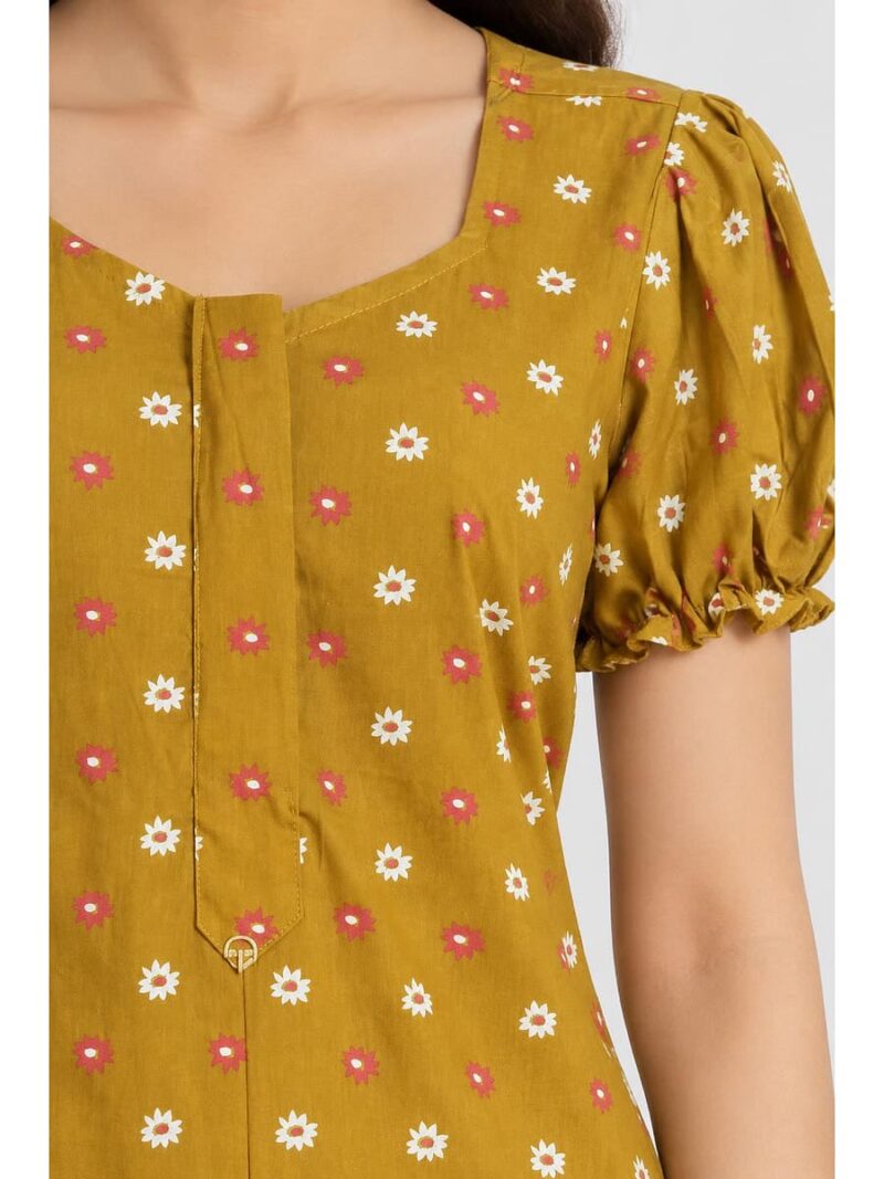 Women's Cotton Zip Frock Nighty - Mustard Yellow