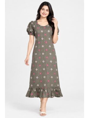 Women's Cotton Zip Frock Nighty - Grey