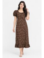 Women's Cotton Zip Frock Nighty -Brown