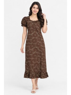 Women's Cotton Zip Frock Nighty -Brown