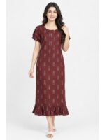 Women's Cotton Zip Frock Nighty -Maroon