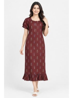 Women's Cotton Zip Frock Nighty -Maroon