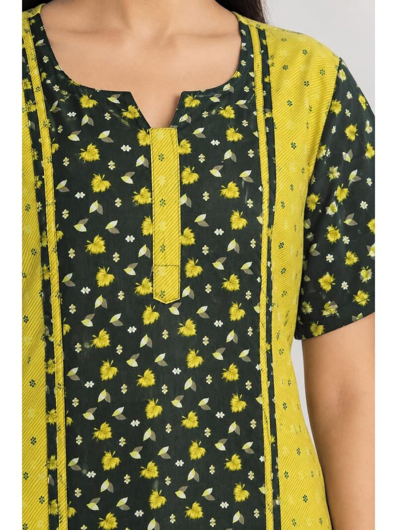 Women's Cotton Frock Nighty – Yellow & Olive Green