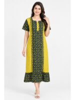 W-NY-603-01-YL-XXL_front Women's Cotton Frock Nighty – Yellow & Olive Green