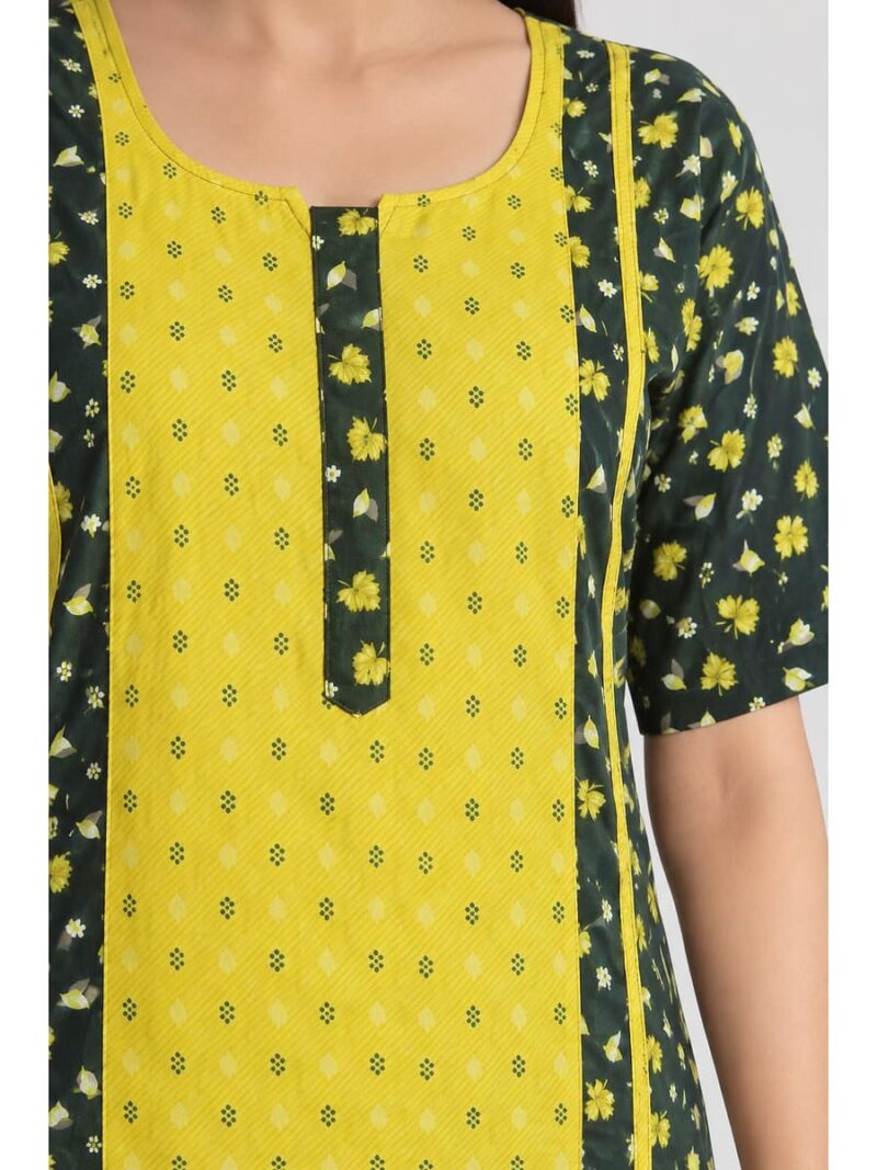 Women's Cotton Frock Nighty – Olive Green & Yellow