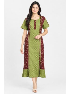 Women's Cotton Frock Nighty – Maroon & Olive Green
