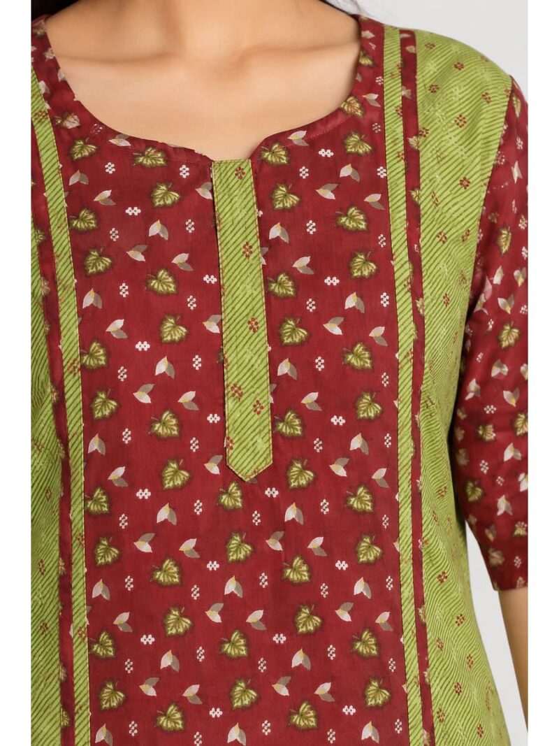 Women's Cotton Frock Nighty – Olive Green & Maroon