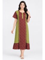 Women's Cotton Frock Nighty – Olive Green & Maroon