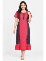 W-NY-603-05-NB-XXL-F Women's Cotton Frock Nighty – Navy Blue & Raspberry