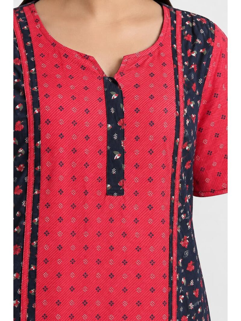 Women's Cotton Frock Nighty – Navy Blue & Raspberry
