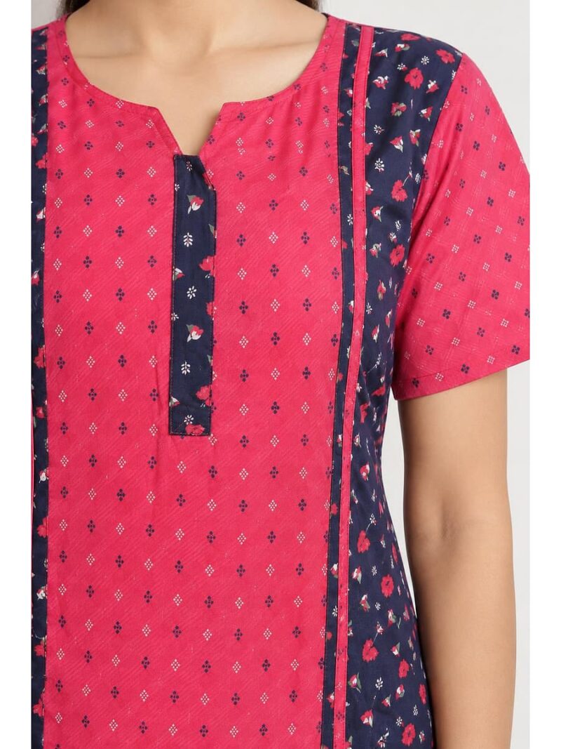 Women's Cotton Frock Nighty – Raspberry & Navy Blue