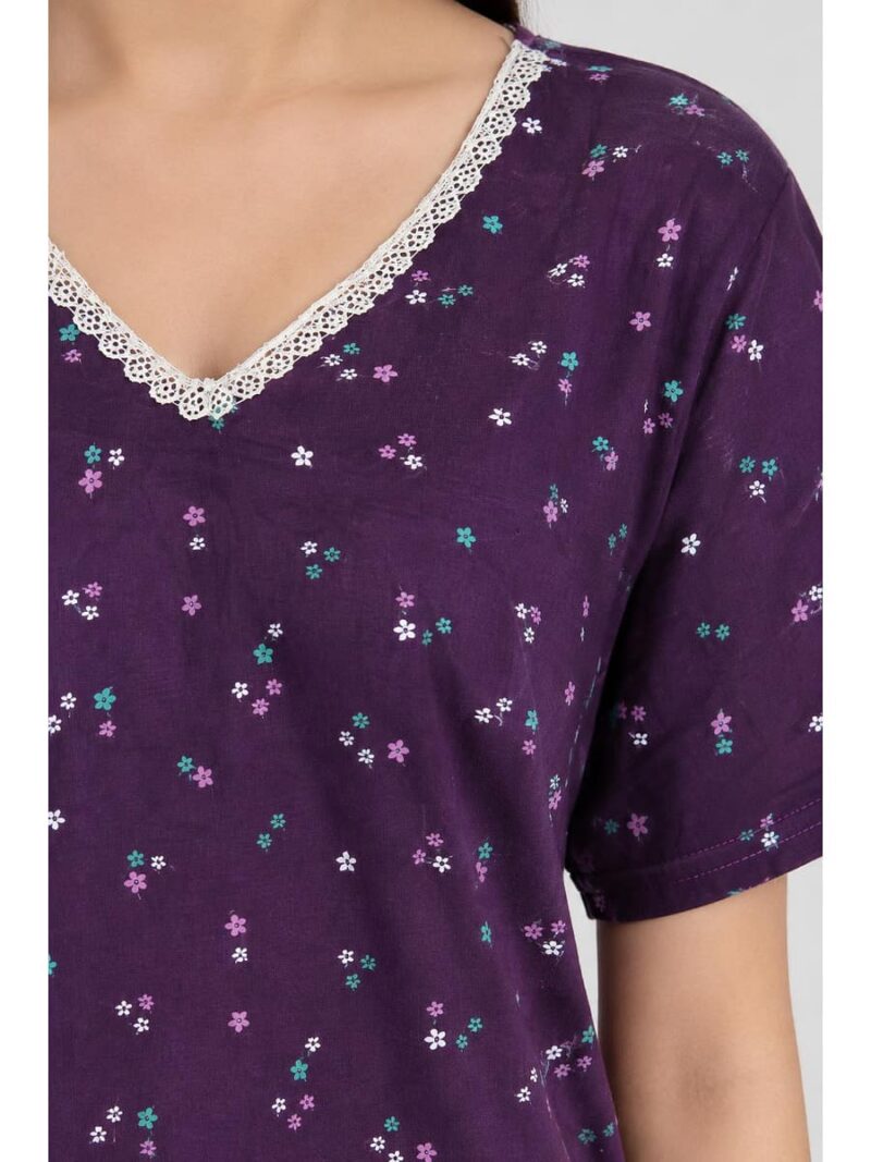 Women's Cotton Printed Frock Nighty – Purple