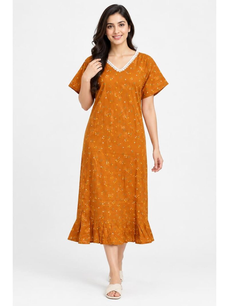 Women's Cotton Printed Frock Nighty – Amber