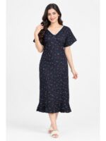 W-NY-604-03-NB-XXL_front Women's Cotton Printed Frock Nighty - Navy Blue