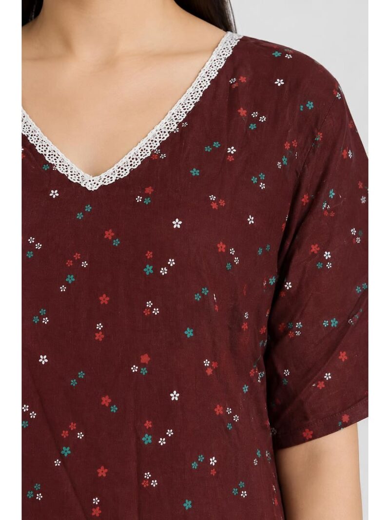 Women's Cotton Printed Frock Nighty - Maroon