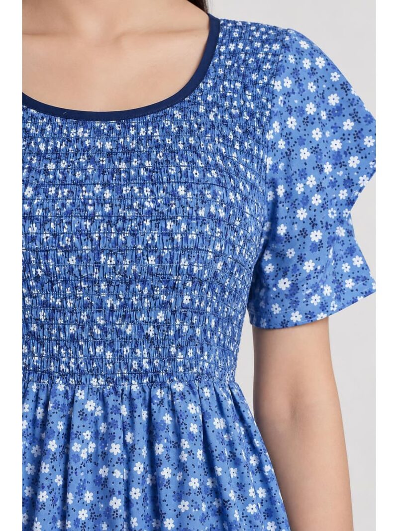 Women's Cotton Smocked Nighty – Blue