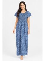 W-NY-605-01-BL-XXL_front Women's Cotton Smocked Nighty – Blue