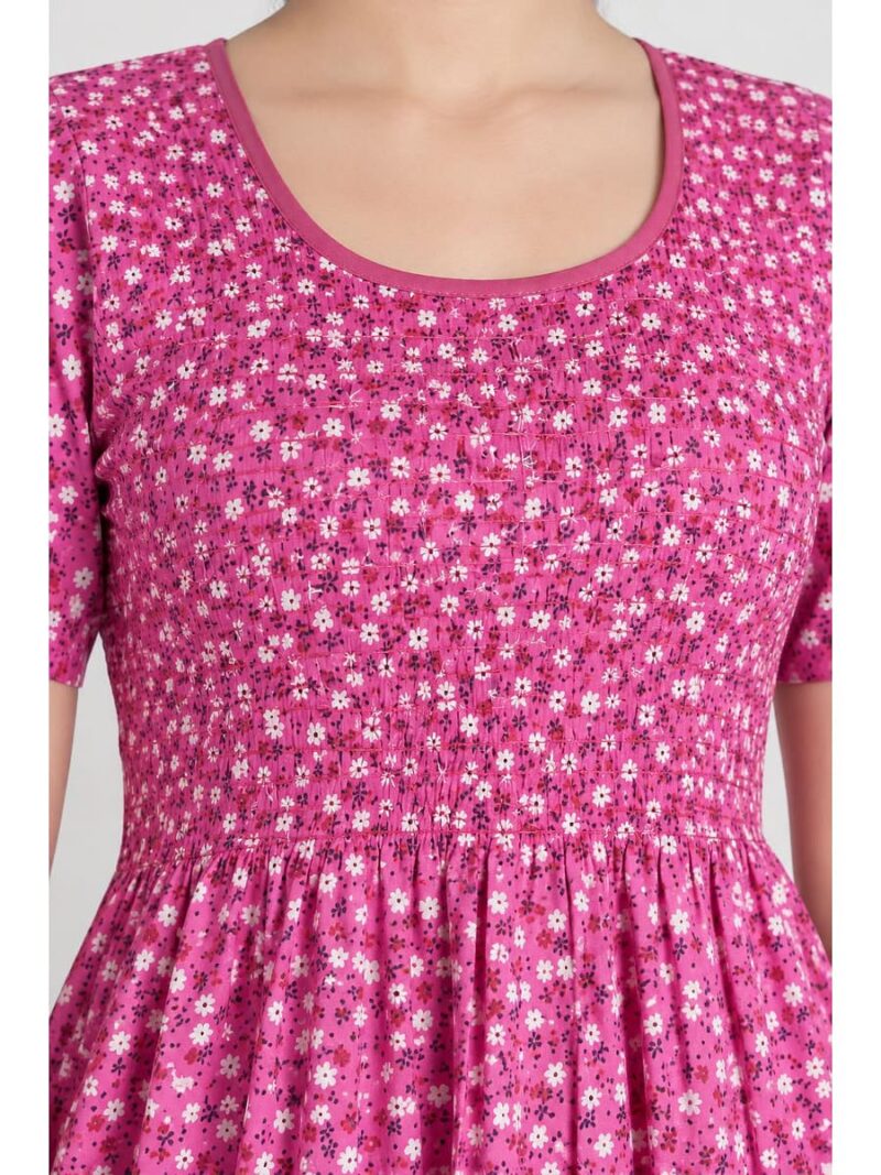 Women's Cotton Smocked Nighty – Pink