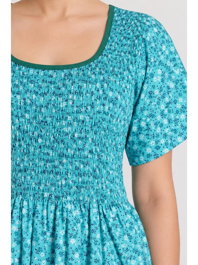 Women's Cotton Smocked Nighty – Turquoise