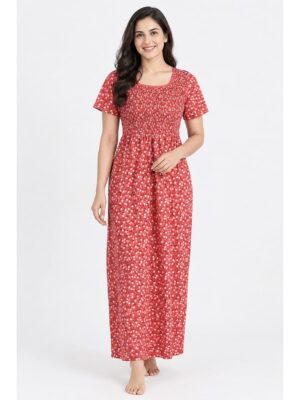 Women's Cotton Smocked Nighty – Blush Pink