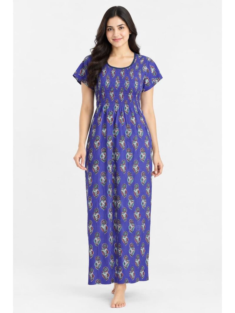 W-NY-605-05-RB-XXL_front Women's Cotton Smocked Nighty – Royal Blue