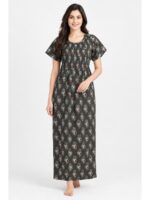 W-NY-605-07-OG-XXL_front Women's Cotton Smocked Nighty – Olive Green