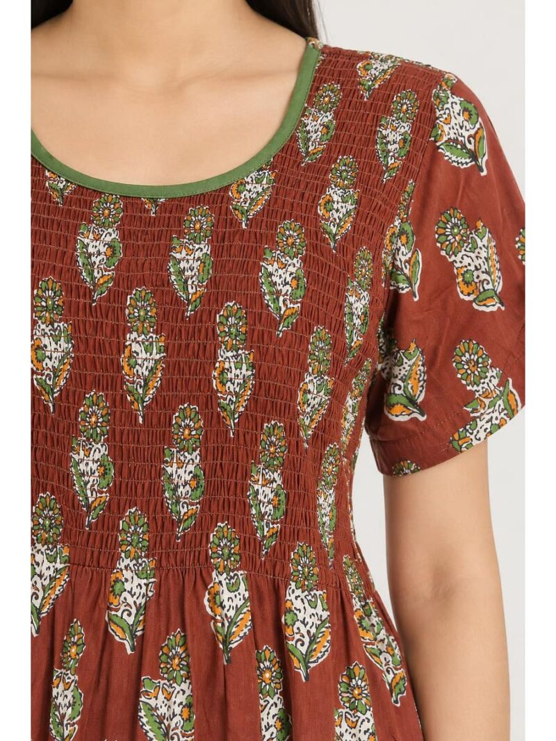 Women's Cotton Smocked Nighty – Brown