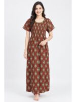 W-NY-605-08-BR-XXL_front Women's Cotton Smocked Nighty – Brown