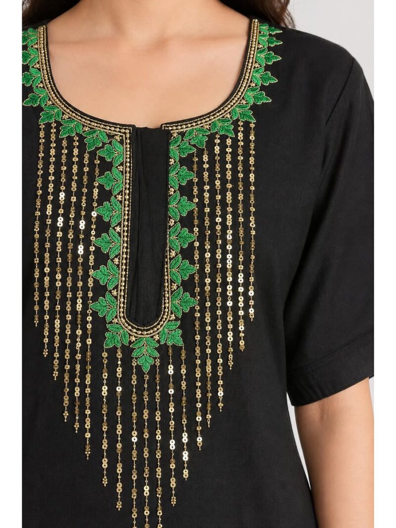 Women's Cotton Printed Nighty – Black & Green